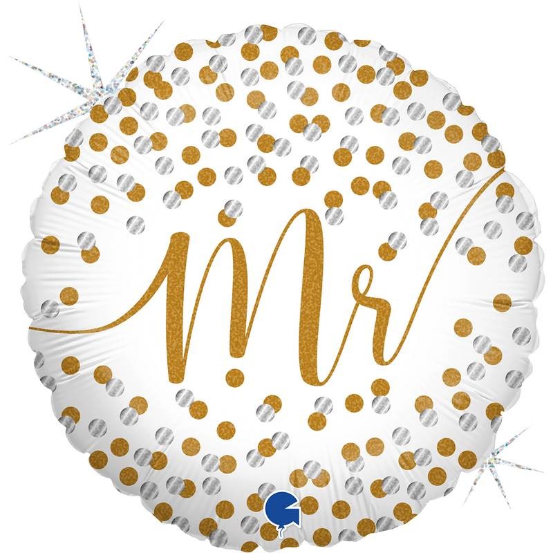 BALLON METALLIQUE ROND MR AVEC PAILLETTE OR 46 CM 