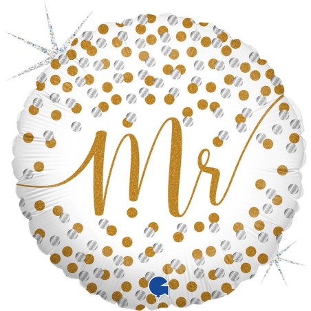 BALLON METALLIQUE ROND MR AVEC PAILLETTE OR 46 CM 