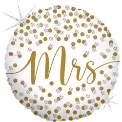 BALLON METALLIQUE ROND MRS AVEC PAILLETTE OR 46 CM 