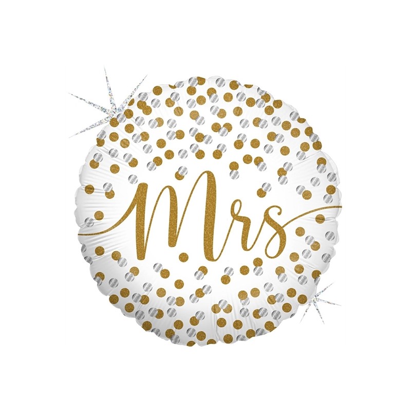 BALLON METALLIQUE ROND MRS AVEC PAILLETTE OR 46 CM 