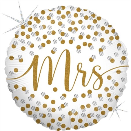 BALLON METALLIQUE ROND MRS AVEC PAILLETTE OR 46 CM 