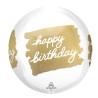 BALLON METALLIQUE ORBZ BLANC HAPPY BIRTHDAY OR GOLDEN AGE 38 X 40 CM 
