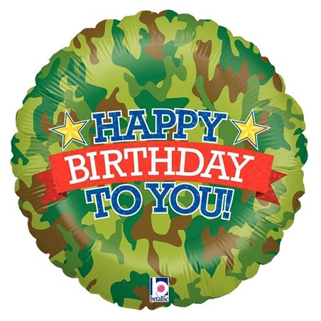 BALLON METALLIQUE ROND MILITAIRE HAPPY BIRTHDAY TO YOU ! 46 C