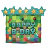 BALLON METALLIQUE VERT PIXEL HAPPY BIRTHDAY MINECRAFT 63 X 58 CM
