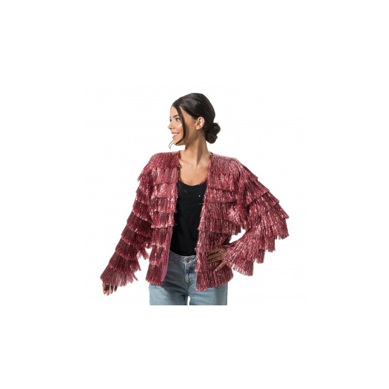 VESTE SCINTILLANTE A FRANGES ROSE TAILLE S VESTE SCINTILLANTE A FRANGES ROSE TAILLE S