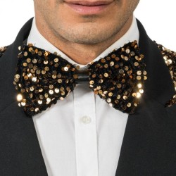 NOEUD PAPILLON VELOURS NOIR ET SEQUINS BRONZE
