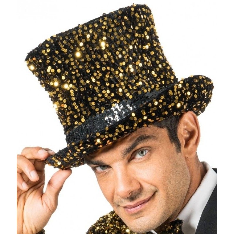 CHAPEAU HAUT DE FORME VELOURS NOIR ET OR CHAPEAU HAUT DE FORME VELOURS NOIR ET OR