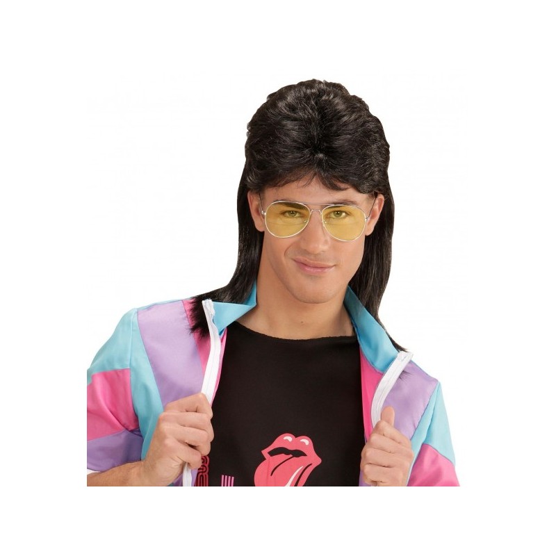 PERRUQUE MULET NOIRE ANNEES 80 AVEC LUNETTES PERRUQUE MULET NOIRE ANNEES 80 AVEC LUNETTES