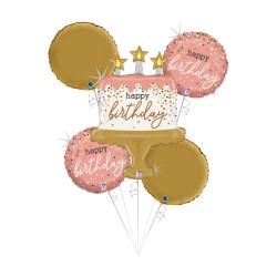 BOUQUET DE 5 BALLONS GATEAU HAPPY BIRTHDAY 