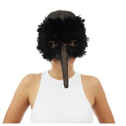 MASQUE  LOUP OISEAU LUMES NOIRES LONG NEZ CLOUTE OR