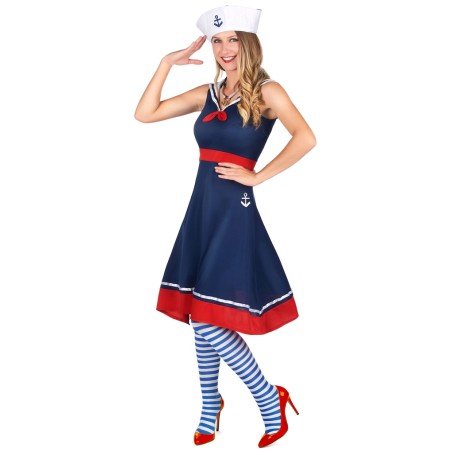 DEGUISEMENT ROBE BLEUE ET ROUGE RETRO FEMME MARINE  TAILLE XL