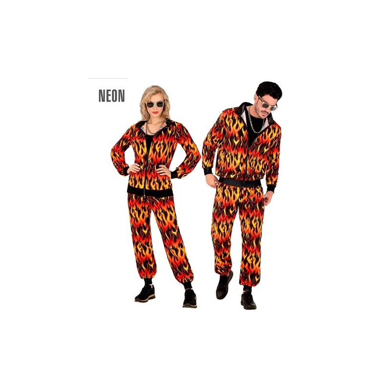 DEGUISEMENT SURVETEMENT OU JOGGING FLAMMES ORANGE NOIR FLUO HALLOWEEN TAILLE L