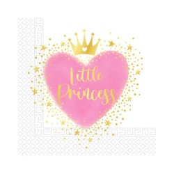 20 SERVIETTES BLANCHE ET ROSE LITTLE PRINCESS 33 X 33 CM 