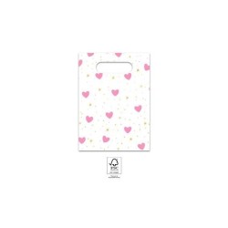 4 SACS CADEAUX LITTLE PRINCESS BLANC AVEC COEURS 