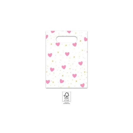 4 SACS CADEAUX LITTLE PRINCESS BLANC AVEC COEURS 