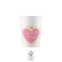 8 GOBELETS ROSE ET BLANC LITTLE PRINCESS 200 ML 