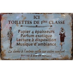PLAQUE METAL VINTAGE ICI TOILETTES DE 1ERE CLASSE