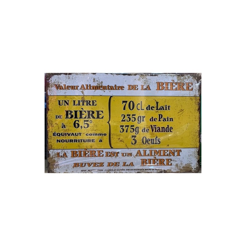 PLAQUE METAL VINTAGE VALEUR ALIMENTAIRE DE LA BIERE