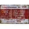 PLAQUE METAL VINTAGE VALEUR ALIMENTAIRE DU VIN