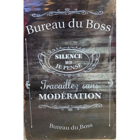 PLAQUE EN BOIS VINTAGE BUREAU DU BOSS