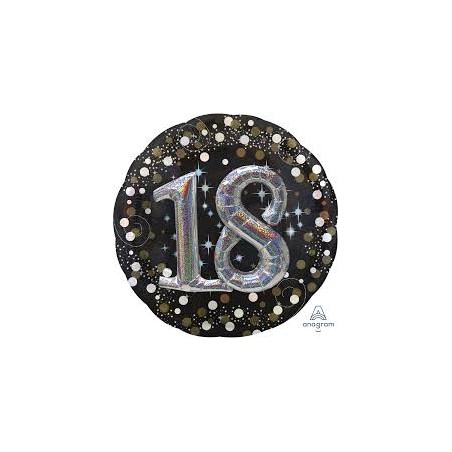 BALLON METALLIQUE EFFET 3D HOLO 81 CM 18 ANS NOIR ARGENT