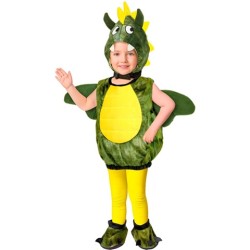 DEGUISEMENT ENFANT DRAGON VERT ET JAUNE CAGOULE TUNIQUE CHAUSSON  TAILLE 113 CM