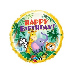 BALLON METALLIQUE ROND 46CM HAPPY BIRTHDAY ANIMAUX DE LA SAVANE 