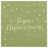 20 SERVIETTES JOYEUX ANNIVERSAIRE VERT SAUGE 25 X 25 CM 
