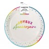 8 ASSIETTES  BLANC JOYEUX ANNIVERSAIRE EN MULTICOLORE 18 CM 