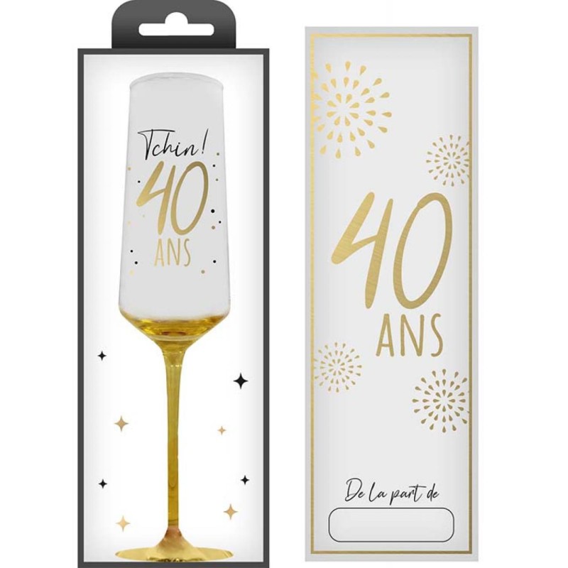 COFFRET CADEAU FLUTE TRANSPARENT 40 ANS EN OR COFFRET CADEAU FLUTE TRANSPARENT 40 ANS EN OR