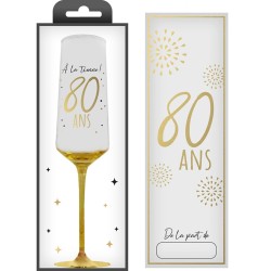 COFFRET CADEAU FLUTE TRANSPARENT 80 ANS EN OR