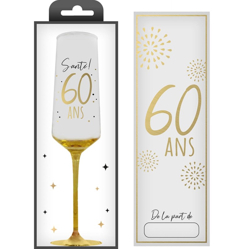 COFFRET CADEAU FLUTE TRANSPARENT 60 ANS EN OR COFFRET CADEAU FLUTE TRANSPARENT 60 ANS EN OR