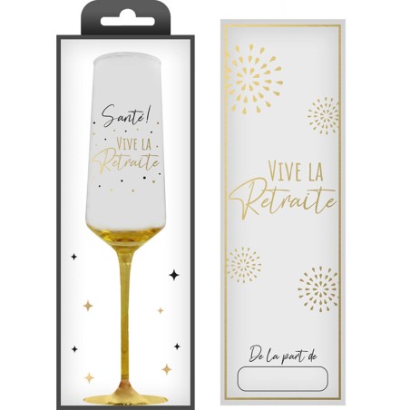 COFFRET CADEAU FLUTE TRANSPARENT VIVE LA RETRAITE EN OR