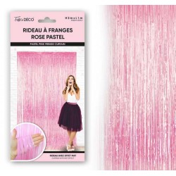 RIDEAU A FRANGES METALLIQUE ROSE CLAIR