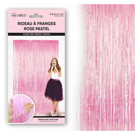 RIDEAU A FRANGES METALLIQUE ROSE CLAIR