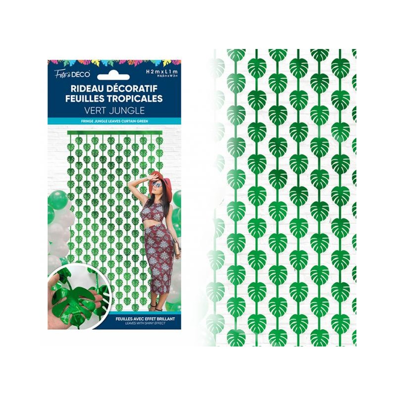 RIDEAU DECORATIF FEUILLES TROPICALES VERT JUNGLES H2 M X L1 M RIDEAU DECORATIF FEUILLES TROPICALES VERT JUNGLES H2 M X L1 M