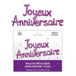 GUIRLANDE BALLONS METALLIQUES JOYEUX ANNIVERSAIRE VIOLET 4.50M X 39 CM
