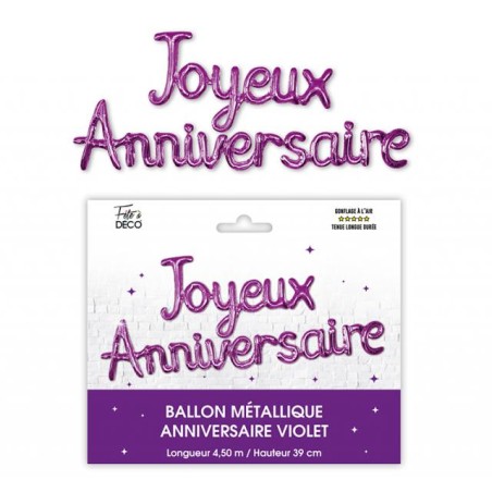 GUIRLANDE BALLONS METALLIQUES JOYEUX ANNIVERSAIRE VIOLET 4.50M X 39 CM