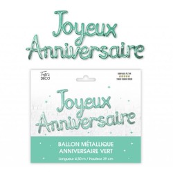 GUIRLANDE BALLONS METALLIQUES JOYEUX ANNIVERSAIRE VERT AQUA 4.50M X 39 CM