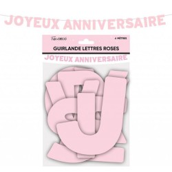 GUIRLANDE JOYEUX ANNIVERSAIRE LETTRES ROSE  6 METRES 