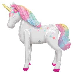 BALLON METALLIQUE MARCHEUR AIRWALKEUR GRANDE LICORNE PASTEL 116 X 106 CM