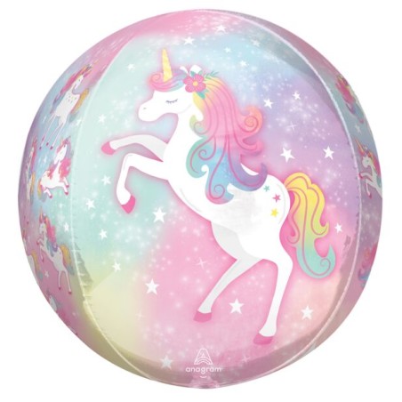 BALLON METALLIQUE ORBZ  38 X 40 CM  LICORNE ENCHANTEE PASTEL
