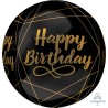 BALLON METALLIQUE ORBZ NOIR HAPPY BIRTHDAY OR GOLDEN AGE 38 X 40 CM 