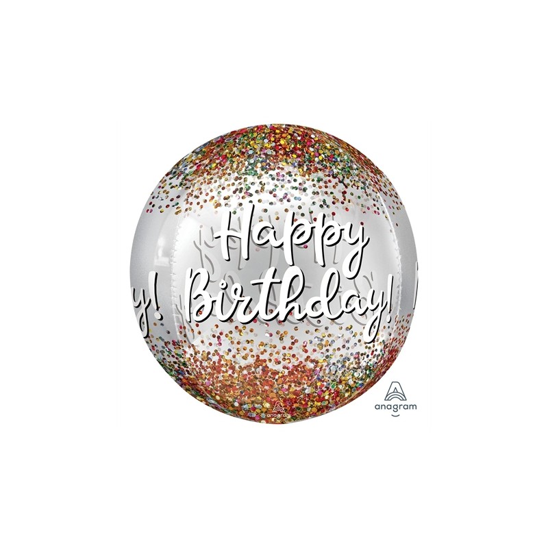 BALLON METALLIQUE ORBZ MULTICOLORE SEQUIN HAPPY BIRTHDAY BLANC 38 X 40 CM 