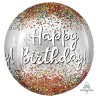 BALLON METALLIQUE ORBZ MULTICOLORE SEQUIN HAPPY BIRTHDAY BLANC 38 X 40 CM 