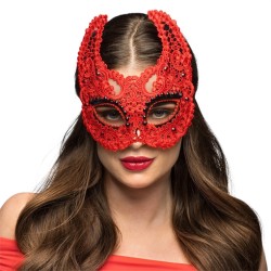 DEMI-MASQUE LOUP EN DENTELLE ROUGE DEMON 