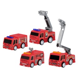 SET 4 CAMION DE POMPIER R A TIRER 5.5 X 3 CM 