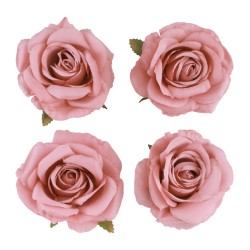 4 TETES DE ROSE VIEUX ROSE 11 CM X 6 CM 