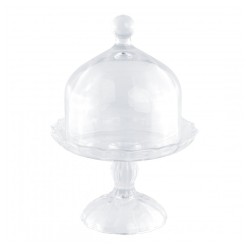 PLATEAU VERRE PETUNIA SUR PIED AVEC CLOCHE DIA 16.4 CM X 23 CM 