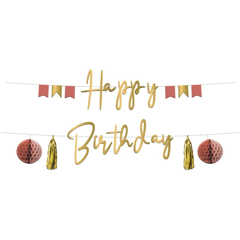 GUIRLANDE LETTRES HAPPY BIRTHDAY OR ET ROSE GOLD 1.5 M